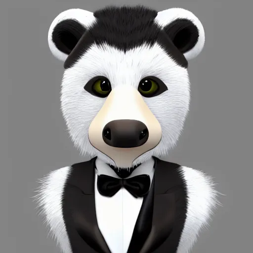 Image similar to anthropomorphic furry badger wearing a tuxedo, Artstation