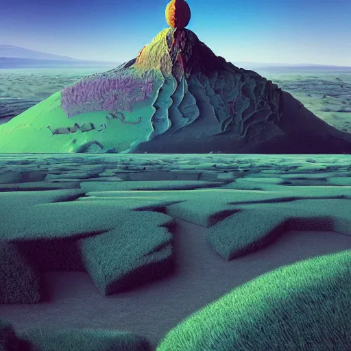 Image similar to A Landscape by Beeple and Salvador Dali