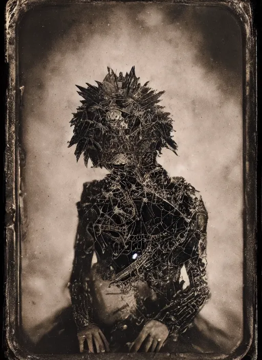 Image similar to old wetplate daguerreotype portrait of the werewolf woman, explosion of data fragments, fractal, intricate, elegant, highly detailed, parallax, leica, medium format, subsurface scattering, by jheronimus bosch and greg rutkowski and louis jacques mande daguerre