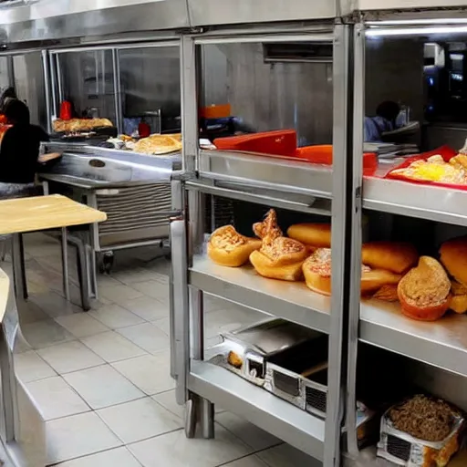 Image similar to fast food restaurant kitchen filled with rats all over