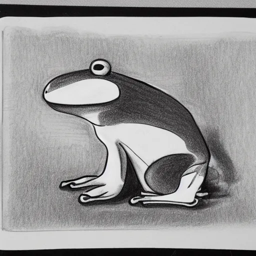 Prompt: drawing from 1 9 2 0's disney animation, white paper, black & white, frog rabbit on a table, antler