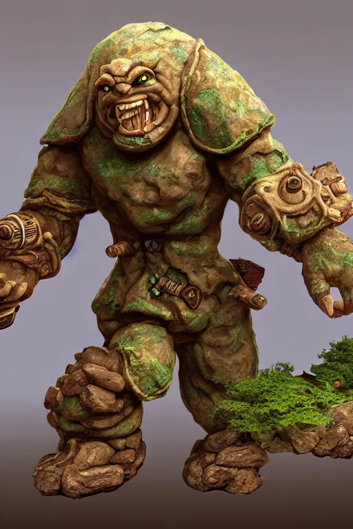 Image similar to zelda fantasy art giant golem troll wood rock greeble gemstone, global illumination ray tracing hdr fanart arstation by sung choi and eric pfeiffer and gabriel garza and casper konefal