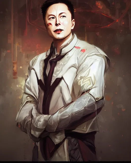 Image similar to an anime portrait of elon musk as a beautiful man wearing a barong tagalog from skyrim, by stanley artgerm lau, wlop, rossdraws, james jean, andrei riabovitchev, marc simonetti, and sakimichan, trending on artstation