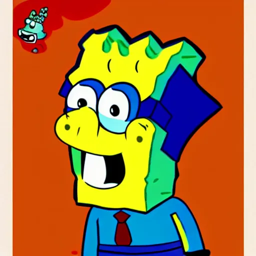 Image similar to sponge bob squarepants in the style of a vault boy poster