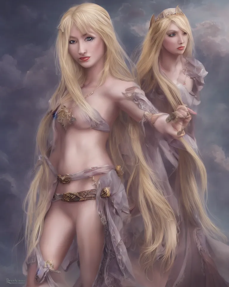 Image similar to blonde half - elf woman, rococo, sakimichan, 4 k