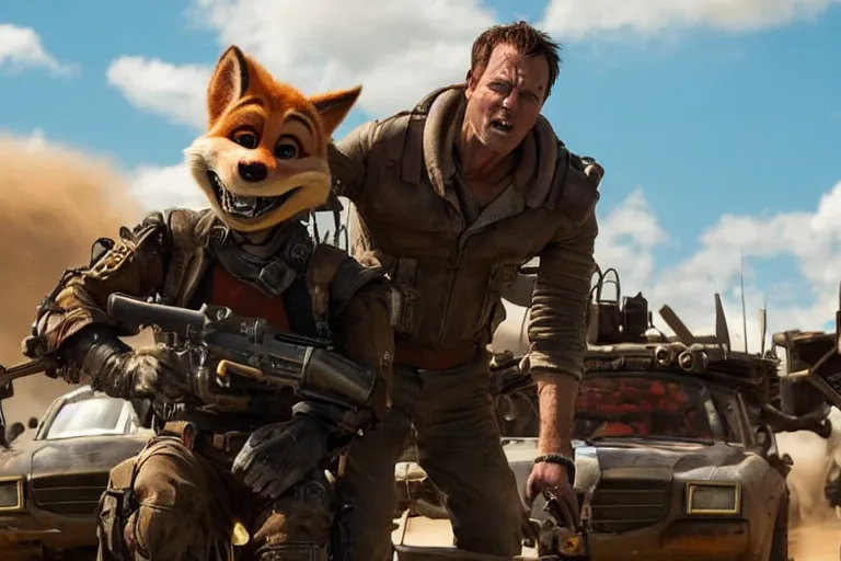 Image similar to nick wilde, heavily armed and armored facing down armageddon in a dark and gritty reboot from the makers of mad max : fury road