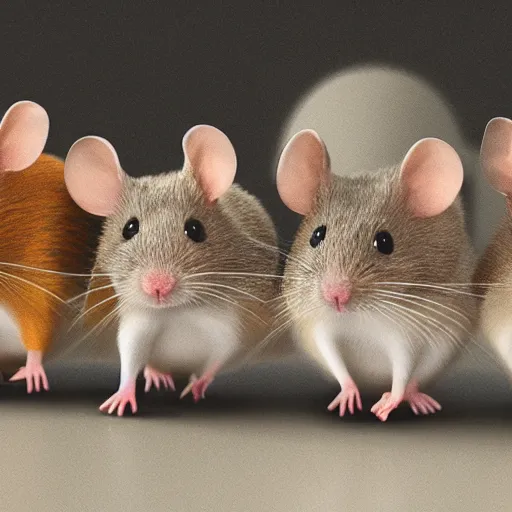 Image similar to a beautiful painting of a group of mice running on the iceland,realistic 8k render