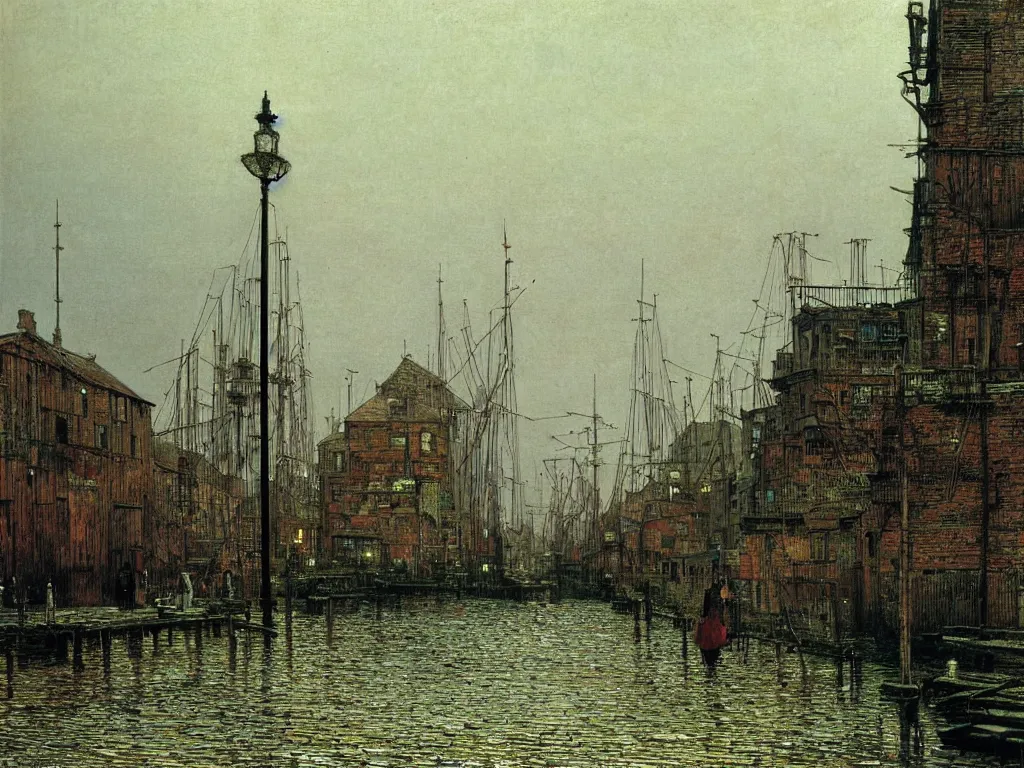 Image similar to docks in an old town by john atkinson grimshaw