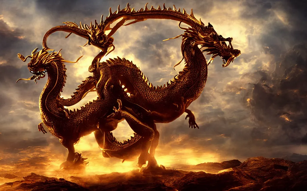 Image similar to golden dragon, epic, legendary, cinematic composition, stunning atmosphere