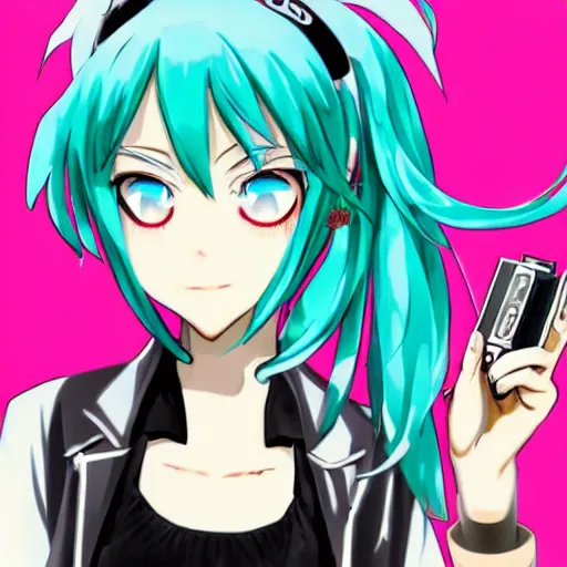 hatsune miku high on weed with bloodshot eyes smoking | Stable Diffusion