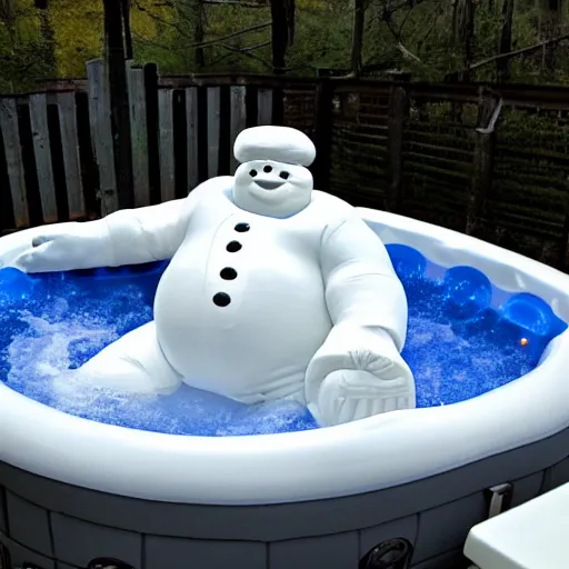 Prompt: the michelin man in a hot tub