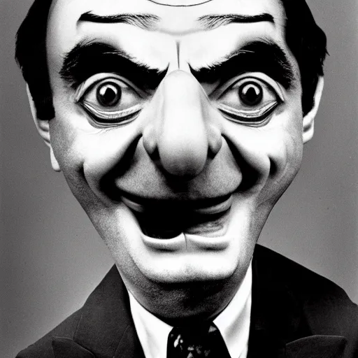 Prompt: a surreal photo portrait of mr bean by man ray, caricature