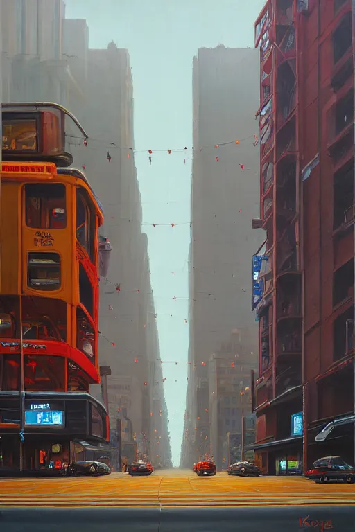 Image similar to Market Street, San Francisco; oil on canvas by Klaus Bürgle and Imperial Boy and Simon Stålenhag;