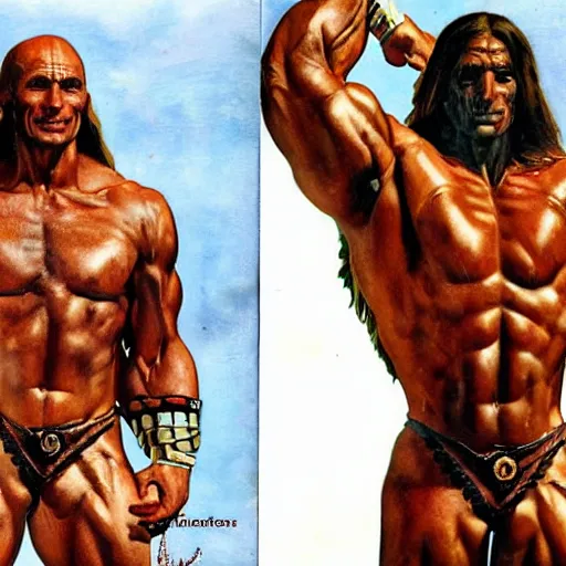 Prompt: enrico letta warlord wearing bronze age clothing, bodybuilder, anatomical, symmetrical, zoom out, high quality, high definition, 8 k, photograph photorealistic by frank frazetta