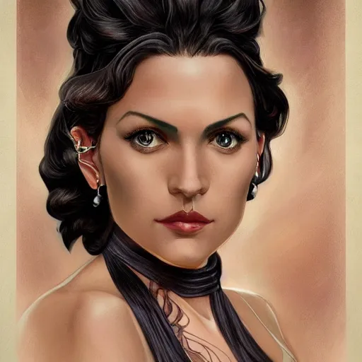 Image similar to an art nouveau, ( streamline moderne ), multi - ethnic and multi - racial portrait in the style of charlie bowater, and donato giancola, and charles dulac. very large, clear, expressive and intelligent eyes. symmetrical, centered, ultrasharp focus, dramatic lighting, photorealistic digital matte painting, intricate ultra detailed background.