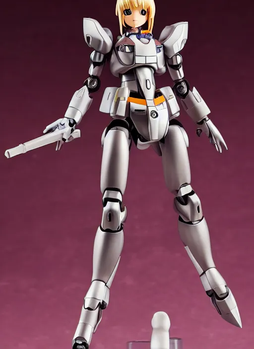 Image similar to toy design,Girl in mecha cyber Armor, portrait of the action figure of a girl, with bare legs， holding a weapon，gundam style， anime figma figure, studio photo, 70mm lens,