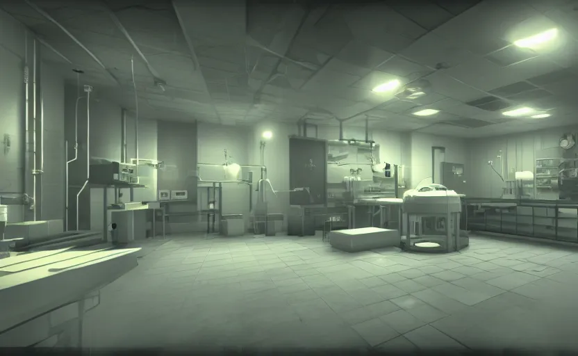 Prompt: screenshot of a game on unreal engine 5, narrow modern laboratory halls, photorealistic, liminal, retrofuturism, minimalism, soft vintage glow