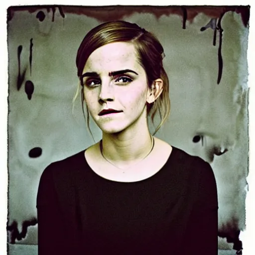 Image similar to portrait of emma watson, medium shot. by hermann nitsch and hermann nitsch