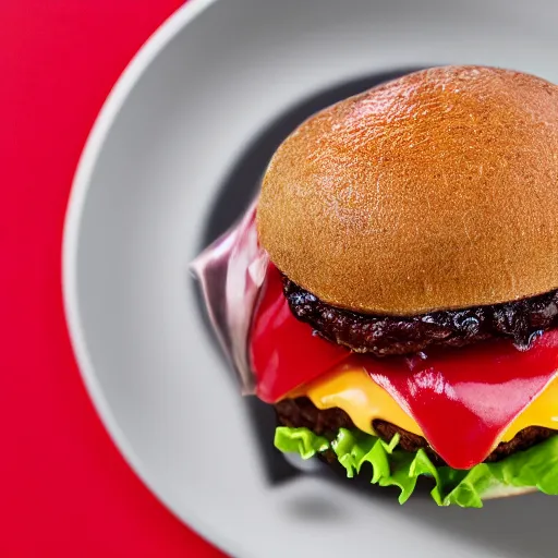 Image similar to hamburger with cheese running down bun, hyper realistic, award winning food photography