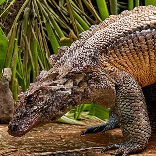 Image similar to a hybrid between a komodo-dragon and a pangolin, national geographic file-photo, photography