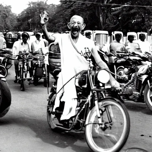 Image similar to gandhi screaming on a motorcycle