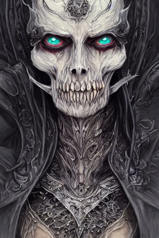 Image similar to portrait of ainz ooal gown undead, from overlord, close up, fantasy, intricate, elegant, highly detailed, digital painting, artstation, concept art, sharp focus, illustration, art by luis royo, wayne barlowe, kirsi salonen, asya yoranova and alan lee