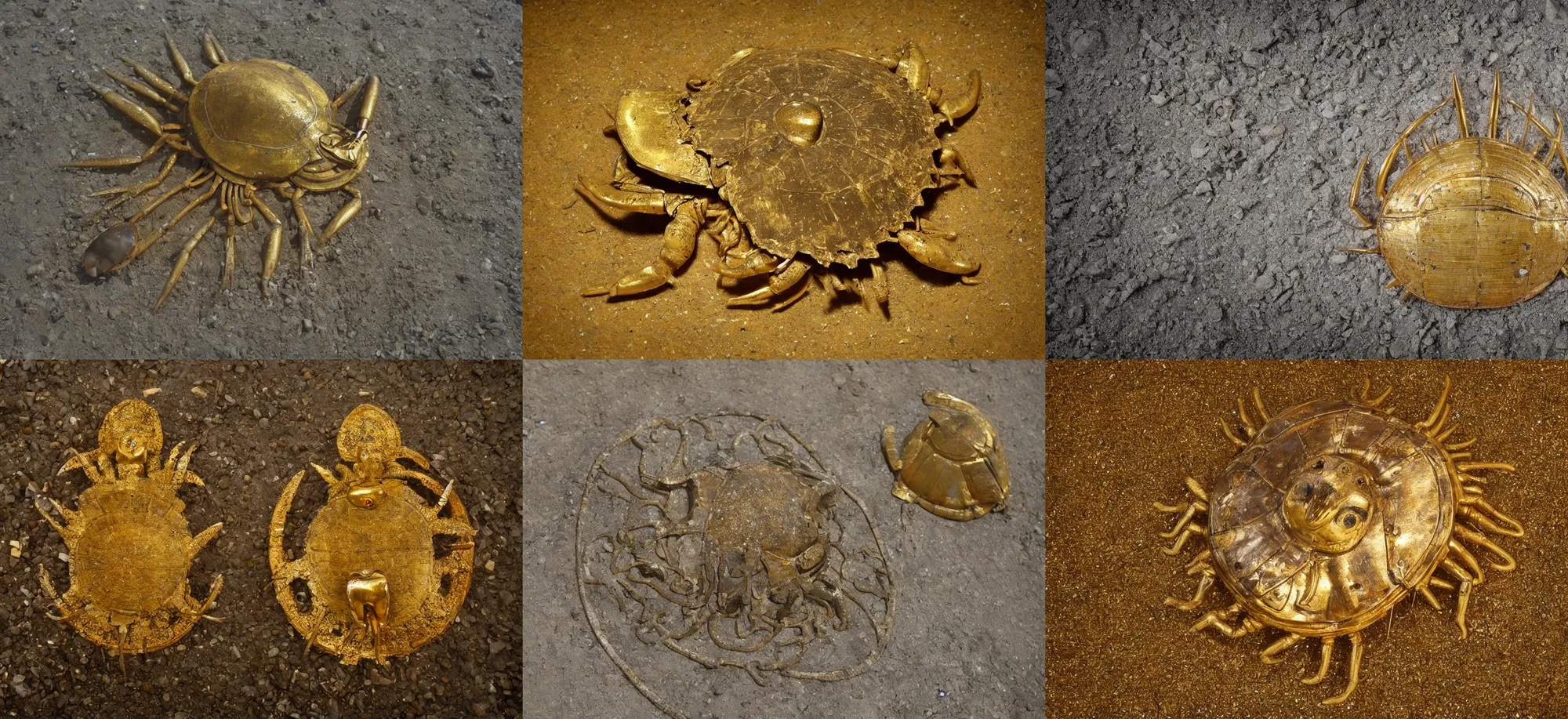 Prompt: photo of a horseshoe crab as a golden idol in an ancient pyramid, cinetamic photo