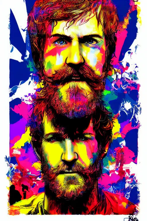 Prompt: inspirational style hope poster of bo burnham with beard, psychedelic colors, highly detailed, realistic, loving by yoji shinkawa
