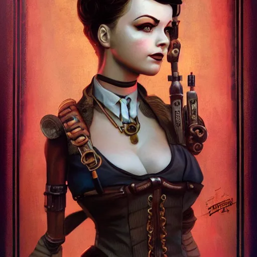 Prompt: Lofi Steampunk Bioshock portrait, Pixar style, by Tristan Eaton Stanley Artgerm and Tom Bagshaw