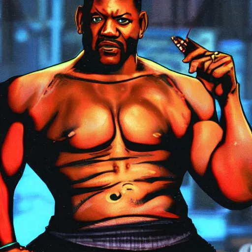 Image similar to portrait of forest whitaker in double dragon video game splash screen