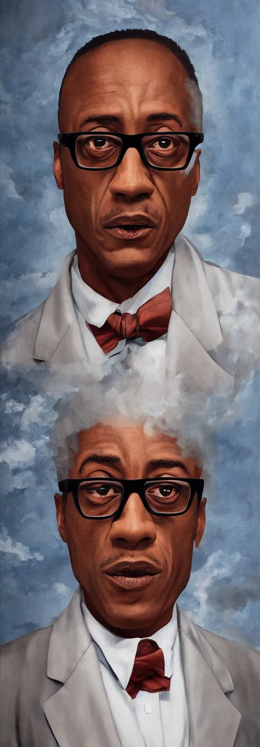 Image similar to gustavo fring as saint hyper realistic painting