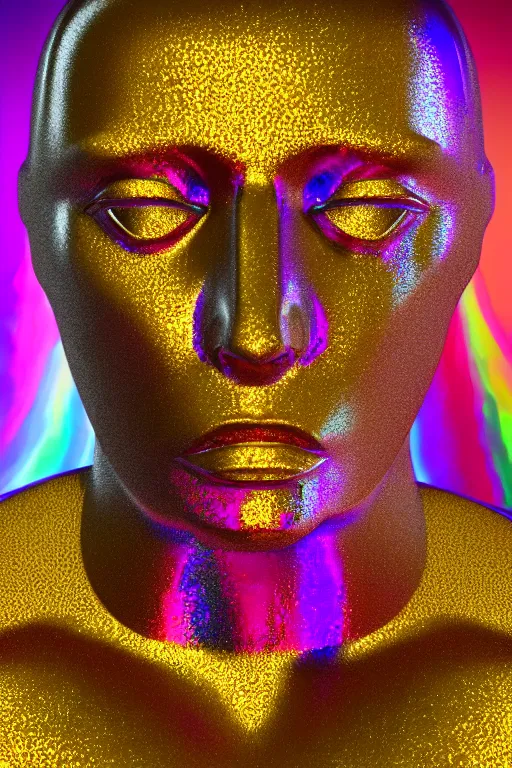 Image similar to 3d render of holographic angry human robotic screaming angry bust made of glossy iridescent, screaming, bust, surrealistic 3d illustration of a human non-binary, non binary model, 3d model human, cryengine, made of holographic texture, holographic material, holographic rainbow, concept of cyborg and artificial intelligence