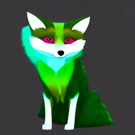 Prompt: digital limey green and white fox, retrowave palette, digital world, highly detailed, electric breeze, anatomically correct vulpine, synth feel, fluffy face, ear floof, flowing fur, super realism, accurate animal imagery, 4 k digital art