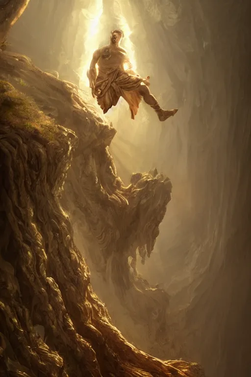 Prompt: portrait of a god floating in the air, ancient wood environment, Cinematic lighting with glare, insanely detailed, trending on artstation, golden ratio, concept art by Pete Morbacher