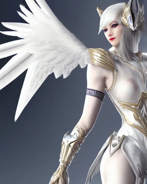 Prompt: perfect white haired egyptian goddess wearing white dove wings, warframe armor, regal, attractive, ornate, sultry, beautiful, ice queen, half asian, pretty face, blue eyes, detailed, scifi platform, 4 k, ultra realistic, epic lighting, android body, illuminated, cinematic, masterpiece, art by akihito tsukushi, voidstar