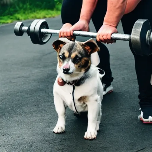 Image similar to a dog lifting weight