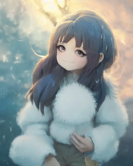 Image similar to an adorable chibi girl wearing a fluffy monster coat, full shot, atmospheric lighting, detailed face, by makoto shinkai, stanley artgerm lau, wlop, rossdraws