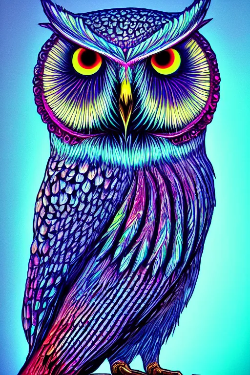 Image similar to glowing owl, beautiful colours, highly detailed, digital art, sharp focus, trending on art station