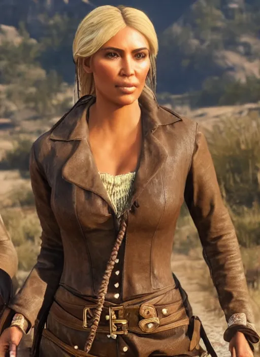 Image similar to film still of kim kardashian as Sadie Adler in rdr2.