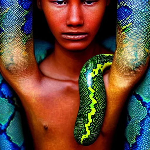 Image similar to snake human hybrid, bold natural colors, national geographic photography, masterpiece, full shot