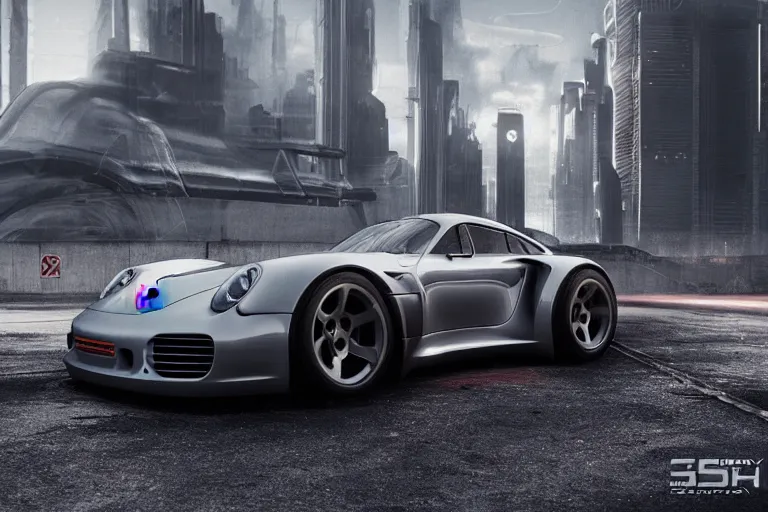 Image similar to porsche 9 5 9 cyberpunk concept car sitting on the side of the road, a detailed matte painting by zack snyder, trending on cg society, auto - destructive art, vray tracing, unreal engine 5, reimagined by industrial light and magic