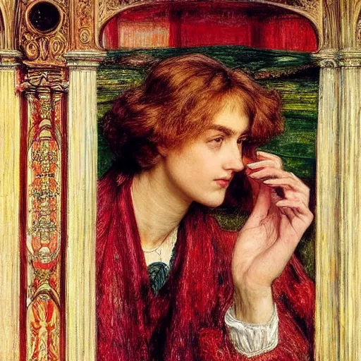 Image similar to definition of beauty, painting by William Holman Hunt, John Everett Millais, Dante Gabriel Rossetti, William Michael Rossetti, James Collinson, Frederic George Stephens and Thomas Woolner