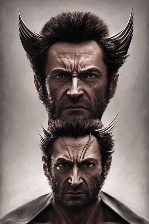 Image similar to cinematic portrait of Wolverine. Centered, uncut, unzoom, symmetry. character illustration. Surreal render, ultra realistic, zenith view. Polished. Inspired by patricio clarey, heidi taillefer scifi painter glenn brown. Extremely ornated. artstation, cgsociety, unreal engine, ray tracing, detailed illustration, hd, 4k, digital art, overdetailed art. Dslr, tiltshift, dof. 64megapixel. complementing colors. Trending on artstation, deviantart,