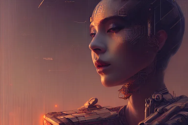 Image similar to surreal Portrait of goddes of war in cyberpunk city, elegant, highly detailed, smooth, sharp focus, illustration, beautiful, geometric, dmt trending on artstation, cinematic, artwork by WLOP