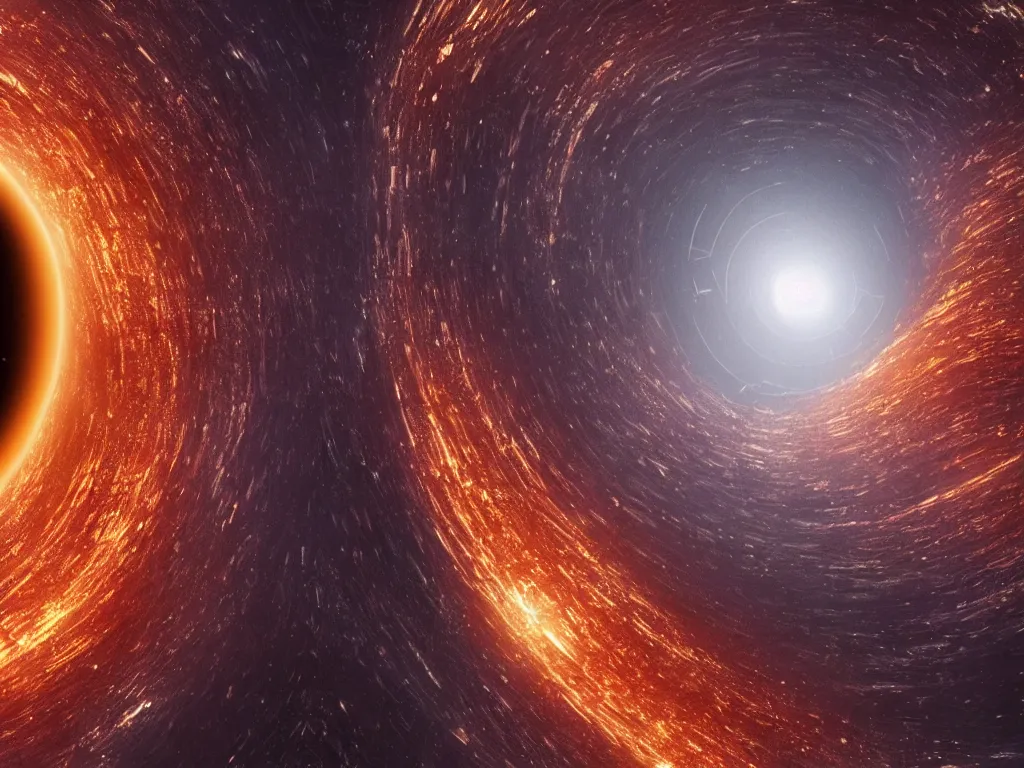 Prompt: black hole absorbs an ocean of fluid gold, interstellar, 8 k, hyperdetailed, 3 d animation, realism, big depth of field