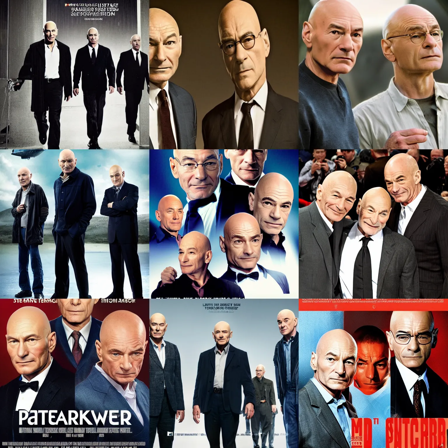 Prompt: patrick stewart, mark strong and robert picardo, movie poster