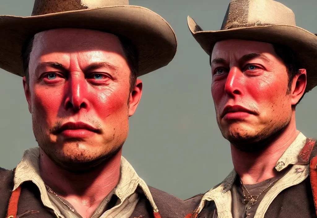 Image similar to elon musk in the red dead redemption 2, elon musk in the video game red dead redemption 2, gameplay screenshot, close up, 3 d rendering. unreal engine. amazing likeness. very detailed.