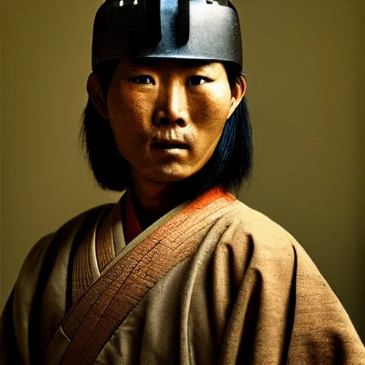 Prompt: portrait of a samurai, photograph by steve mccurry