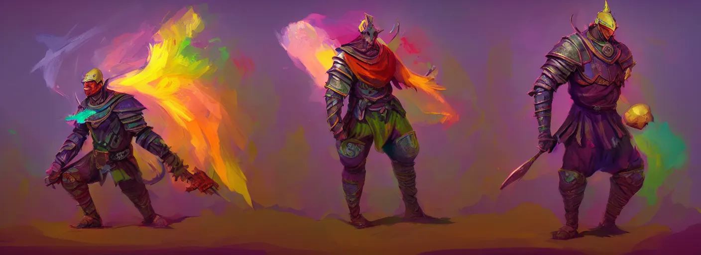 Image similar to full - body portrait surreal colorful clay fighting paladin rpg character concept art anatomy, action pose, very coherent and colorful high contrast masterpiece by gediminas pranckevicius, dark shadows, sunny day, hard lighting, reference sheet white! background