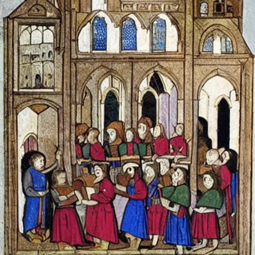 Prompt: a medieval school